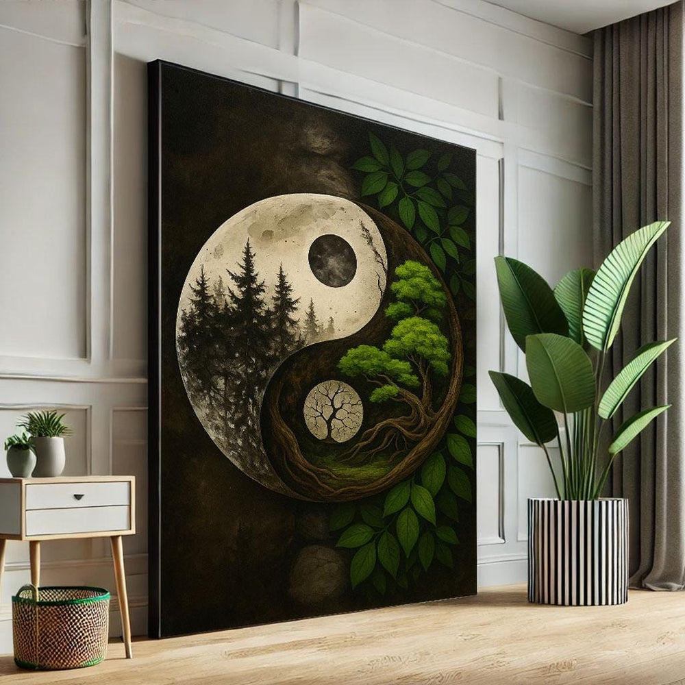 Tranquil Yin Yang Nature Canvas Wall Art Print  Boho Living Room Decor  Statement Piece