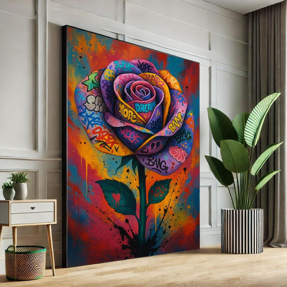 Graffiti Rose Canvas Print, Vibrant Street Art Decor
