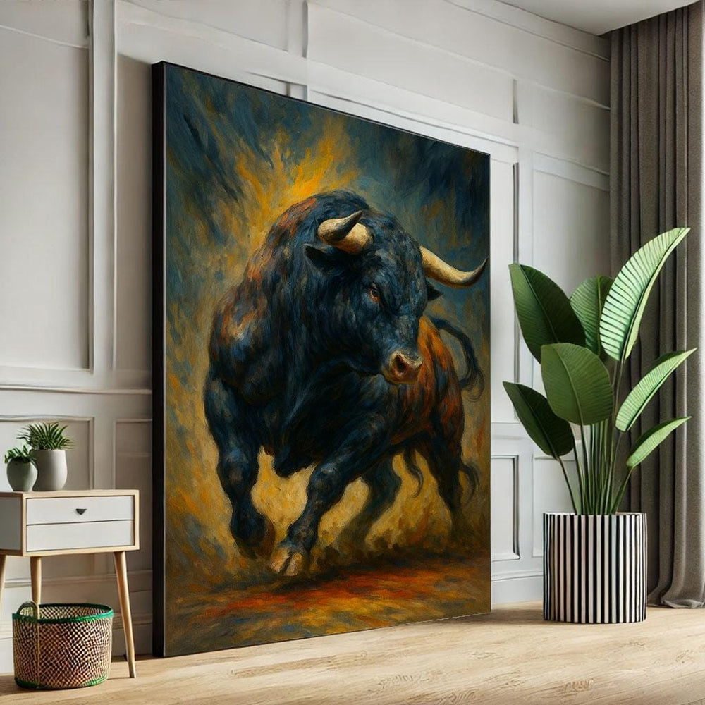 Dynamic Charging Bull Canvas Wall Art Print  Bold Abstract Living Room Decor  Statement Piece