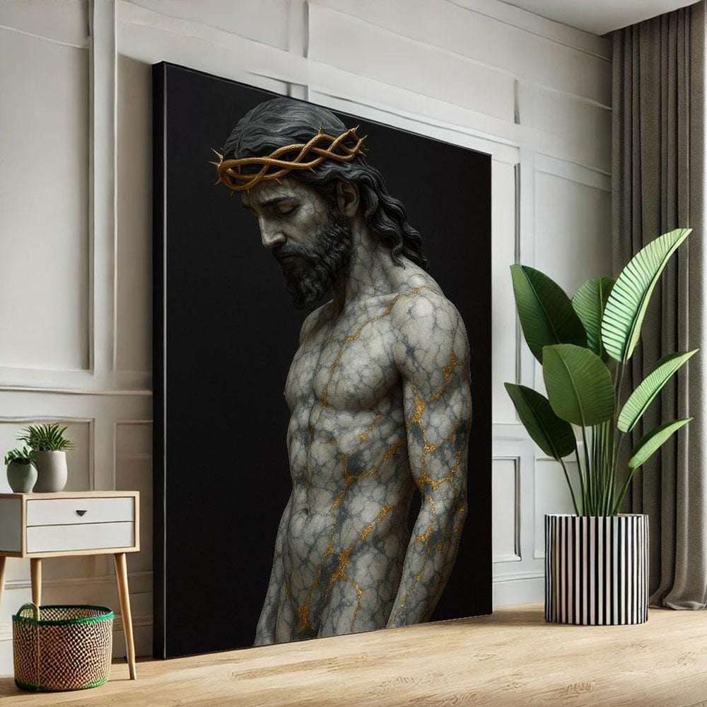 Marble Texture Jesus Canvas Print, Modern Religious Wall Art