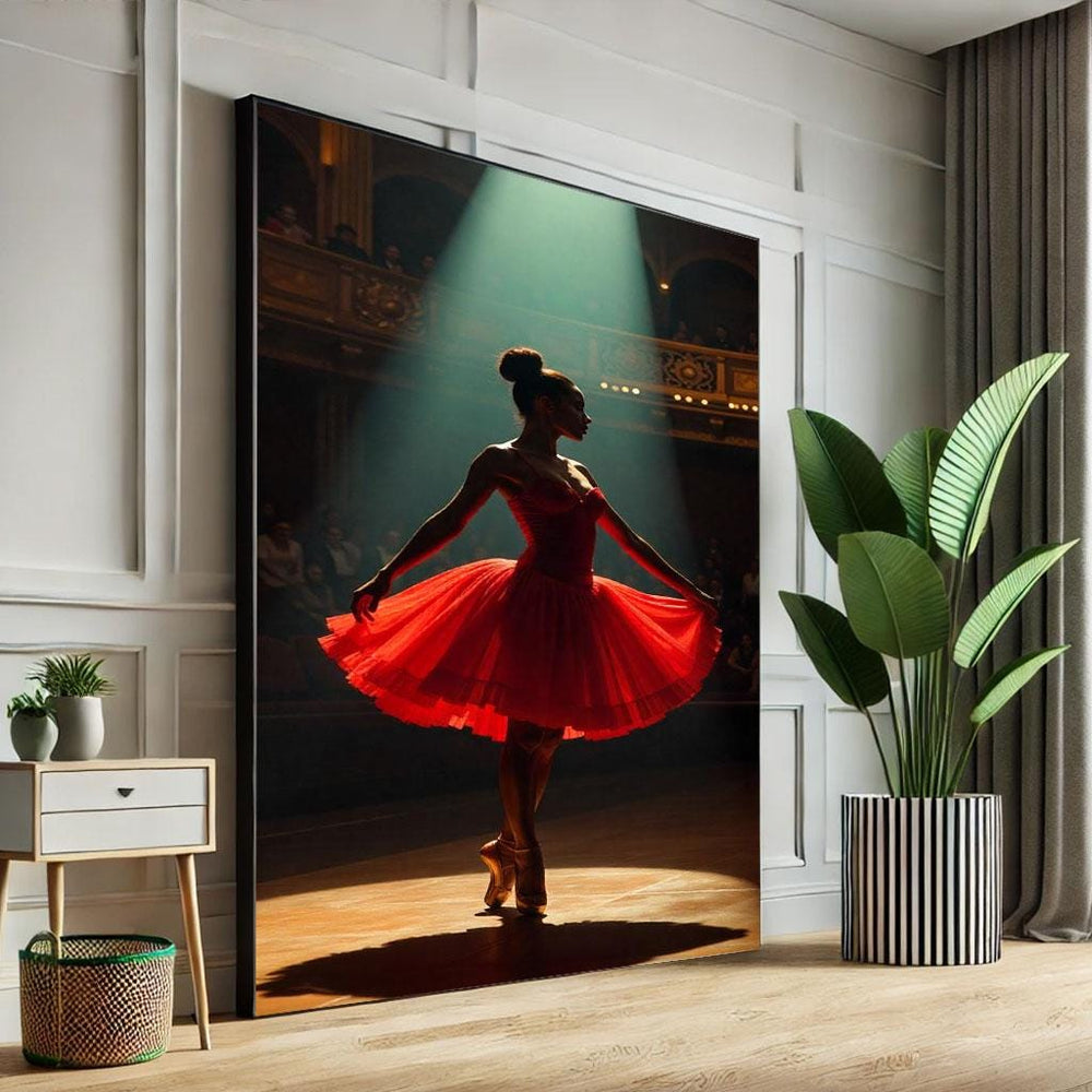 Elegant Ballerina in Red Canvas Wall Art Print  Dramatic Living Room Decor  Statement Piece