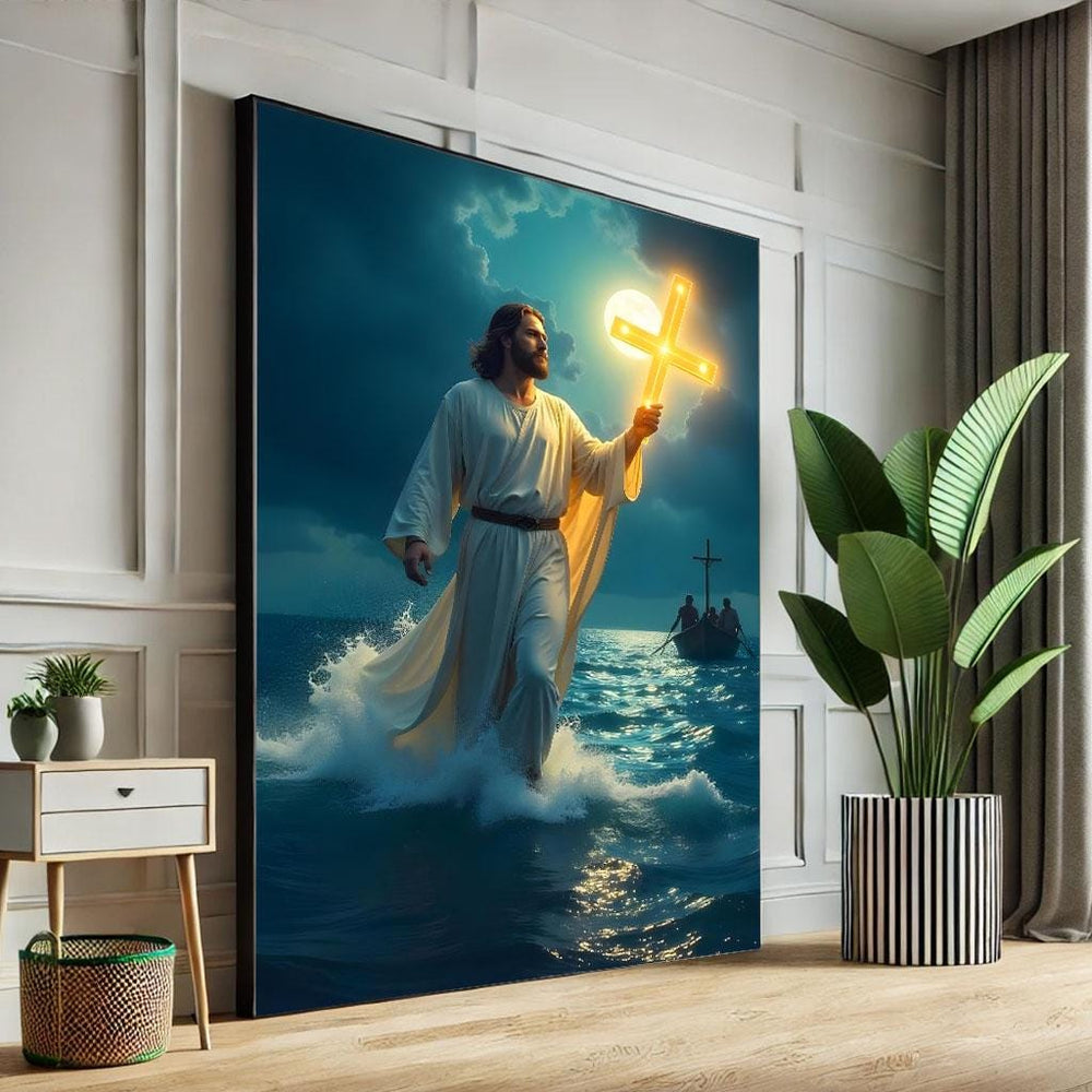 Jesus Walking on Water Canvas Print, Spiritual Wall Art