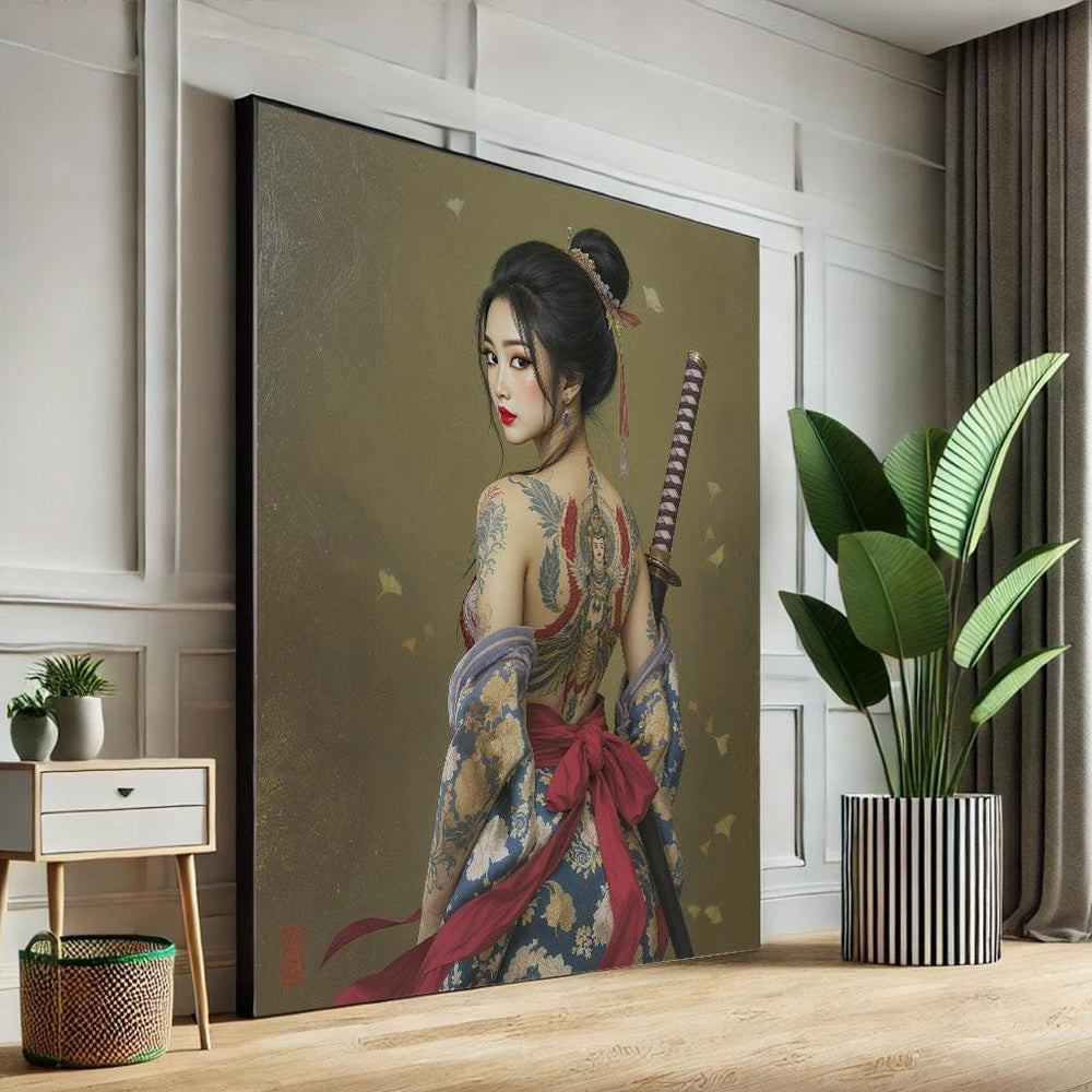 Japanese Geisha Canvas Art Print: Traditional Samurai Decor