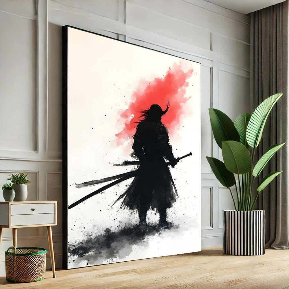 Fierce Japanese Samurai Canvas Wall Art Print  Modern Warrior Living Room Decor  Statement Piece