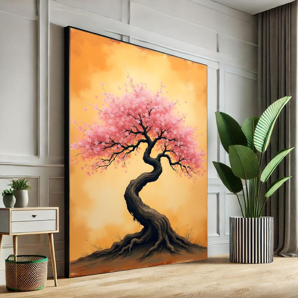 Cherry Blossom Tree Canvas Print, Pink & Orange Watercolor Wall Art