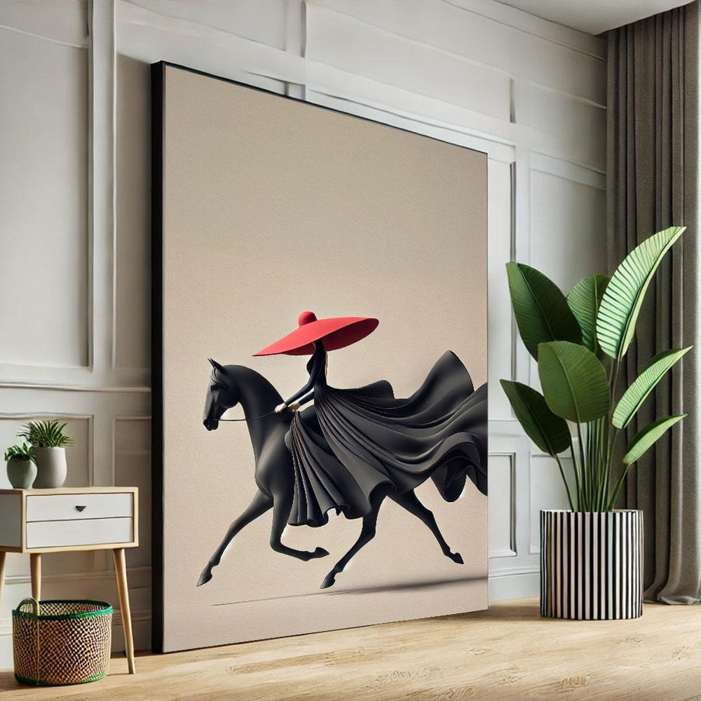 Woman on Horse Canvas Print, Modern Living Room Art