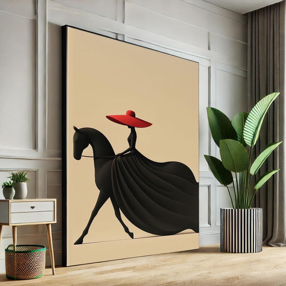Sophisticated Equestrian Woman Canvas Wall Art Print  Modern Minimalist Living Room Decor  Statement Piece