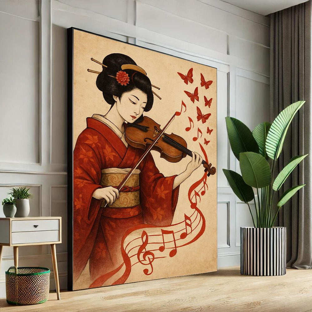 Geisha Violinist Canvas Print | Japanese Style Wall Art