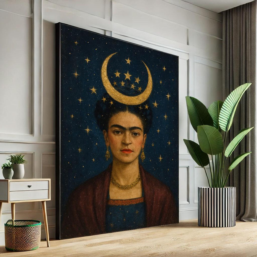 Vibrant Frida Kahlo Portrait Canvas Wall Art Print  Surrealist Bedroom Wall Decor  Luxury Gift