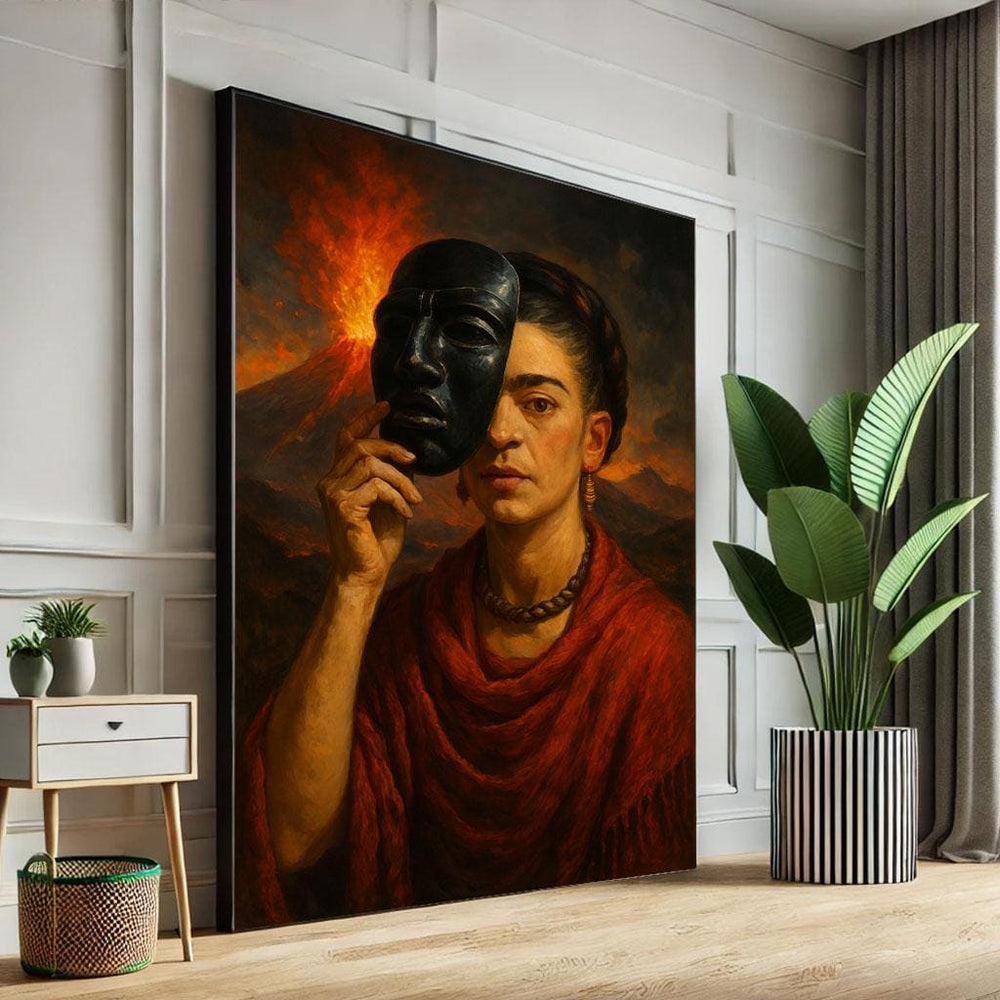 Vibrant Frida Kahlo Portrait Canvas Wall Art Print  Surrealist Bedroom Wall Decor  Luxury Gift