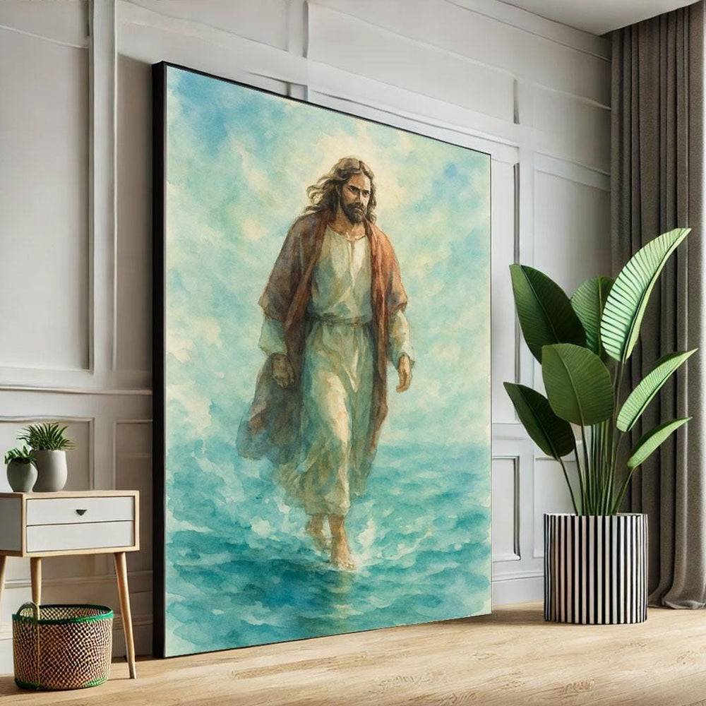 Jesus Walking on Water Canvas Print, Spiritual Wall Art