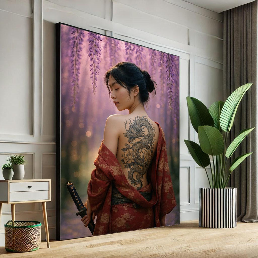Japanese Woman with Dragon Tattoo Canvas Art Print