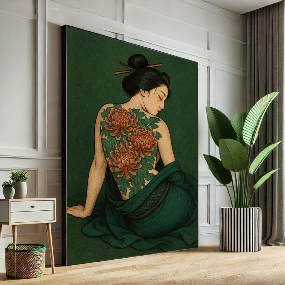 Geisha Tattoo Canvas Print, Asian-Inspired Wall Art