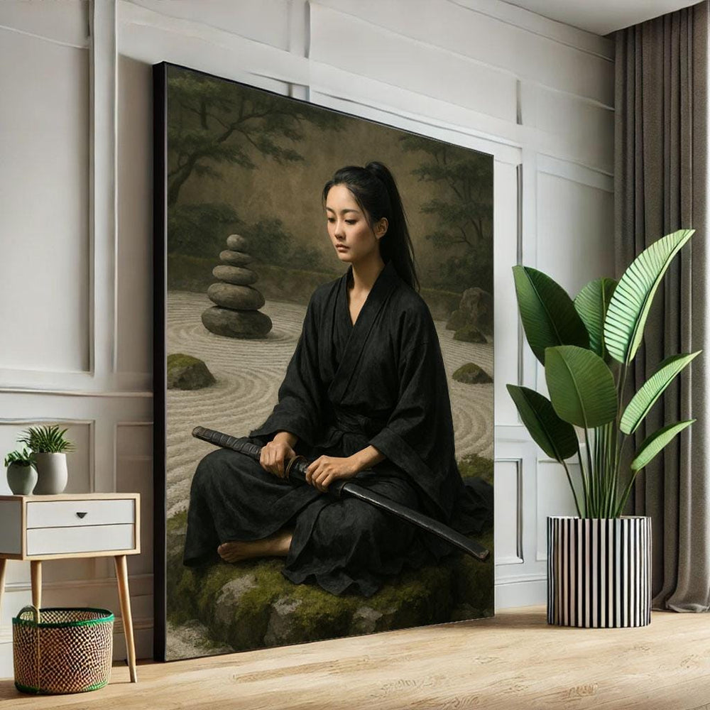 Zen Samurai Woman Canvas Print, Tranquil Japanese Decor