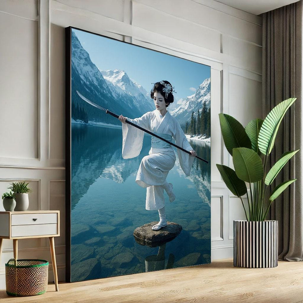 Empowered Japanese Geisha Canvas Wall Art Print  Minimalist Zen Living Room Decor  Statement Piece