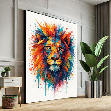 Image 1 of Vibrant Geometric Lion Canvas Wall Art Print | Colorful Living Room Decor | Statement Piece for Modern Art Lovers