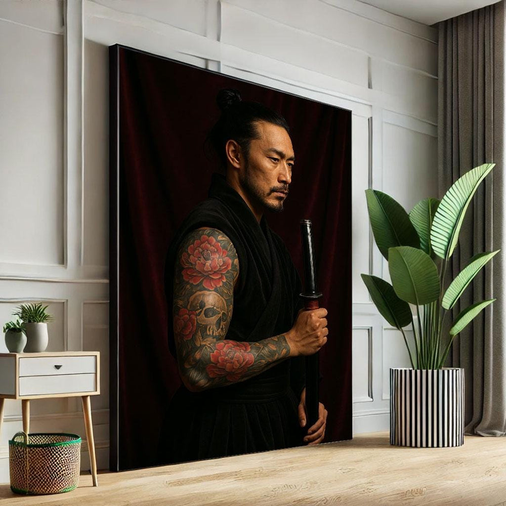 Tattooed Samurai Warrior Canvas Art Print, Modern Home Decor