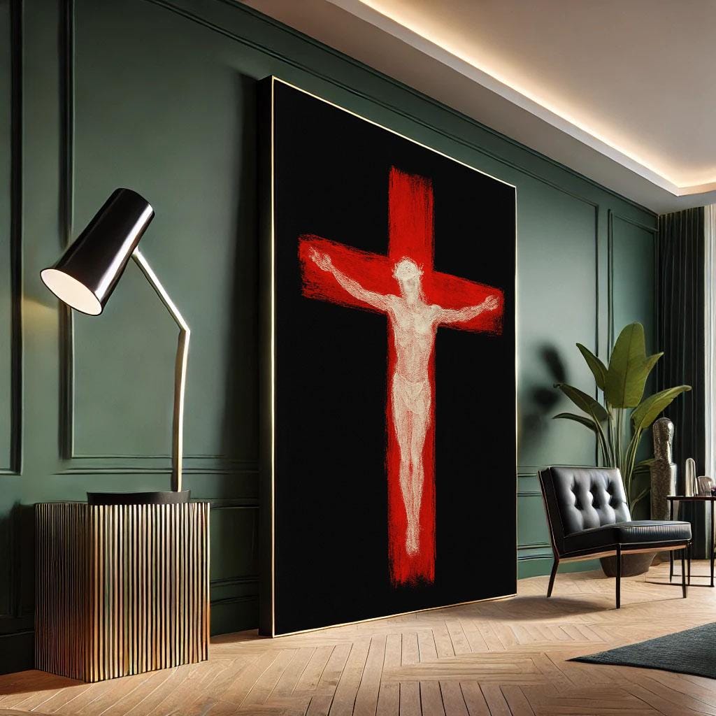 Image 6 of Radiant Jesus on Red Cross Canvas Wall Art Print | Modern Spiritual Living Room Decor | Statement Piece