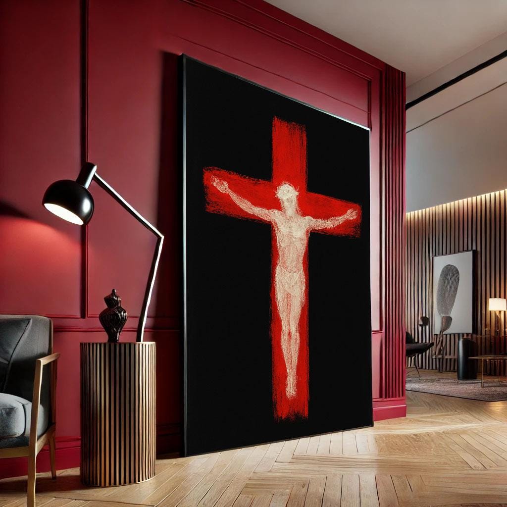 Image 4 of Radiant Jesus on Red Cross Canvas Wall Art Print | Modern Spiritual Living Room Decor | Statement Piece