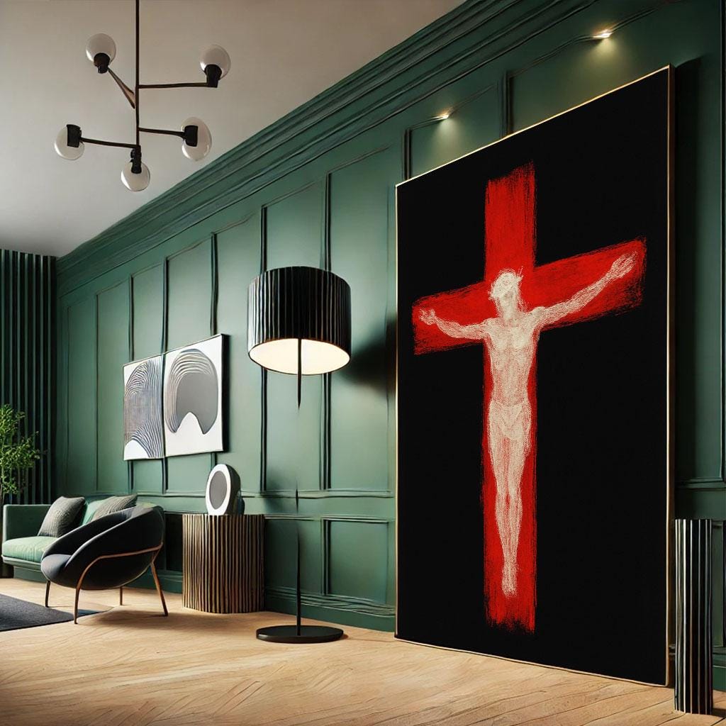 Image 5 of Radiant Jesus on Red Cross Canvas Wall Art Print | Modern Spiritual Living Room Decor | Statement Piece