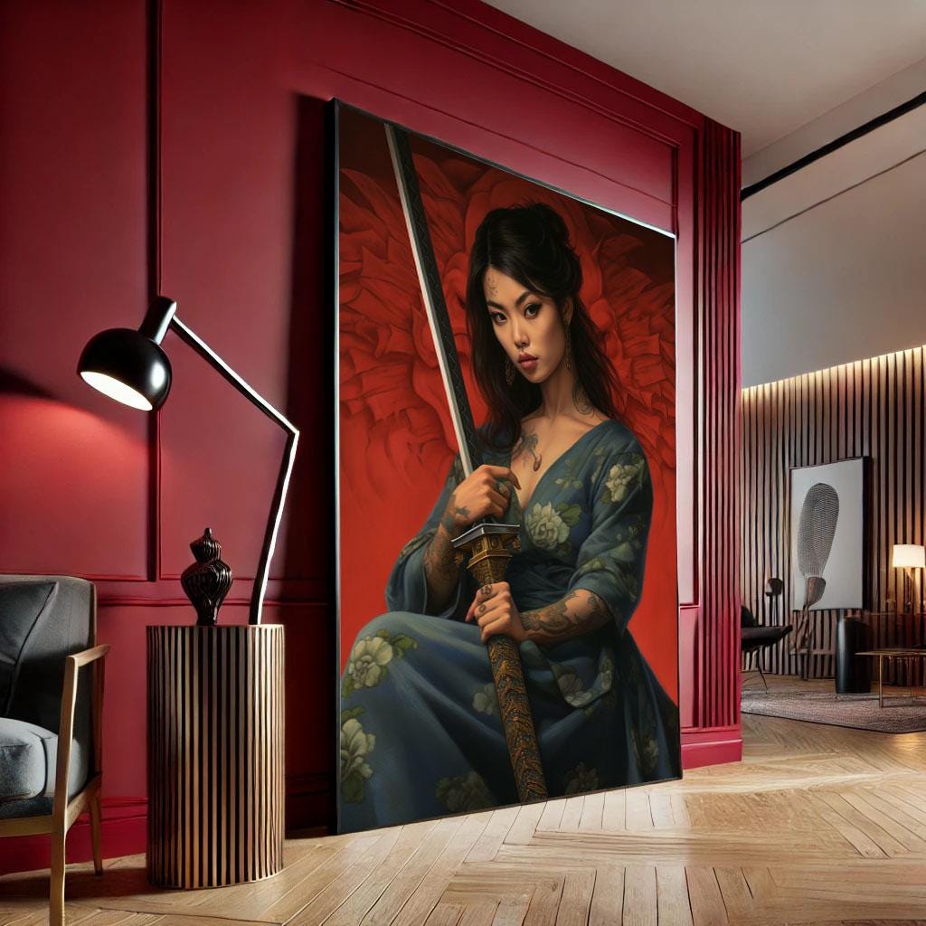 Image 4 of Fierce Samurai Woman Canvas Wall Art Print | Bold Japanese Style Living Room Decor | Statement Piece