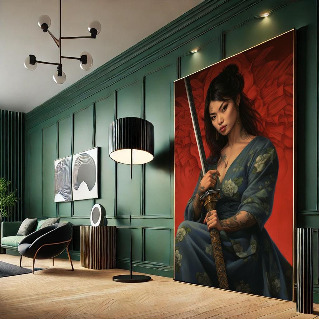 Image 5 of Fierce Samurai Woman Canvas Wall Art Print | Bold Japanese Style Living Room Decor | Statement Piece