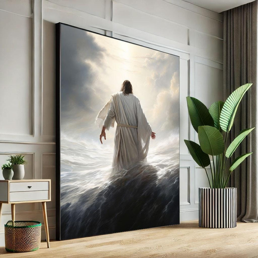 Jesus Walking on Water Canvas Print, Radiant Christian Art