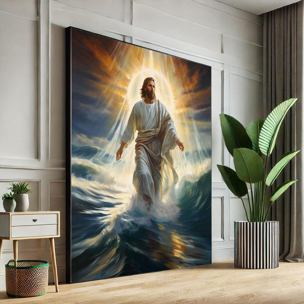 Jesus Walking on Water Canvas Art Print, Spiritual Decor
