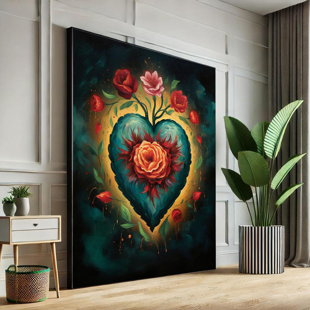 Surreal Heart & Roses Canvas Print: Romantic Statement Decor