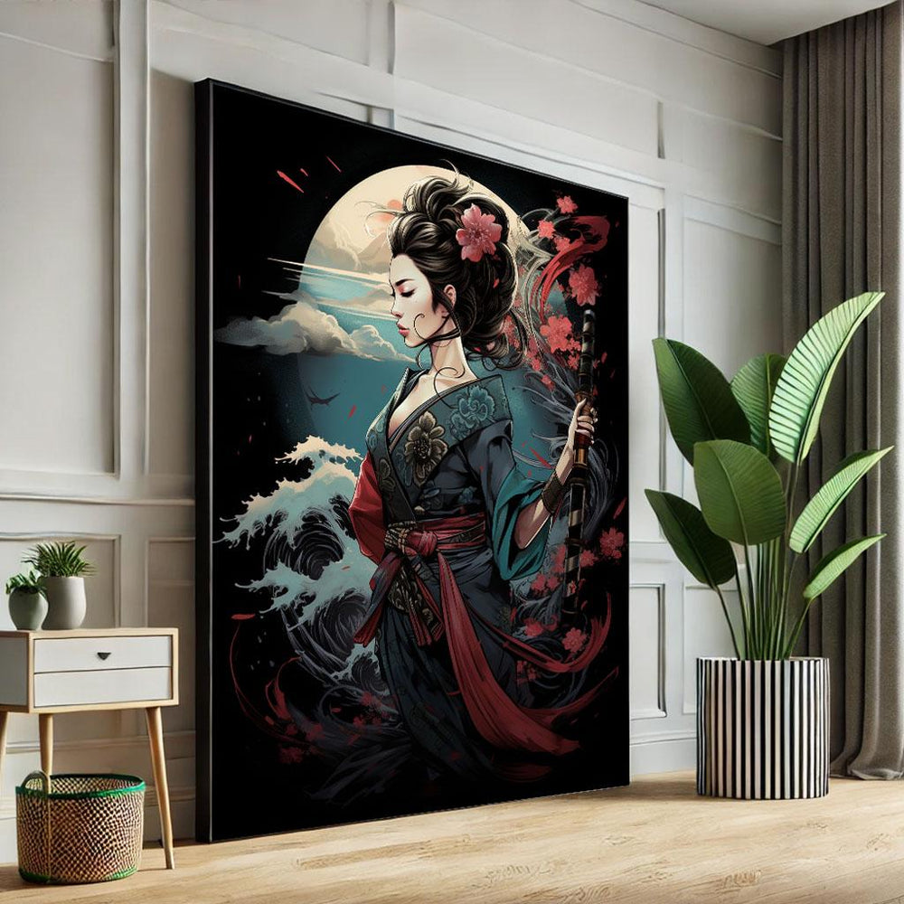 Elegant Japanese Woman Canvas Wall Art Print  Zen Living Room Decor  Statement Piece