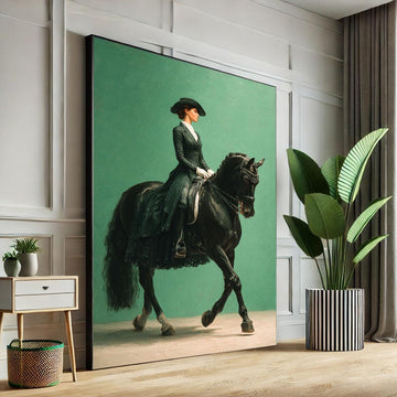Image 1 of Elegant Equestrian Woman Canvas Wall Art Print | Classic Green Living Room Decor | Statement Piece