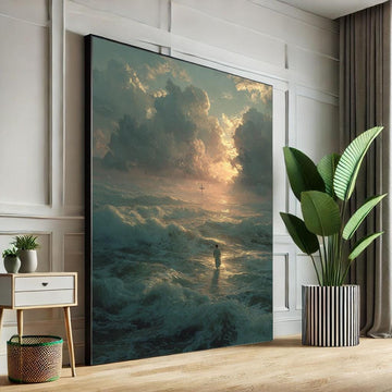 Image 1 of Dramatic Ocean Storm Canvas Wall Art Print | Moody Seascape Living Room Decor | Statement Piece