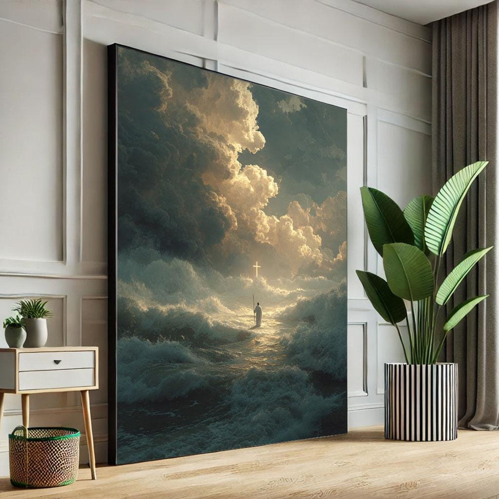 Jesus Walking on Water Canvas Print, Spiritual Decor Art