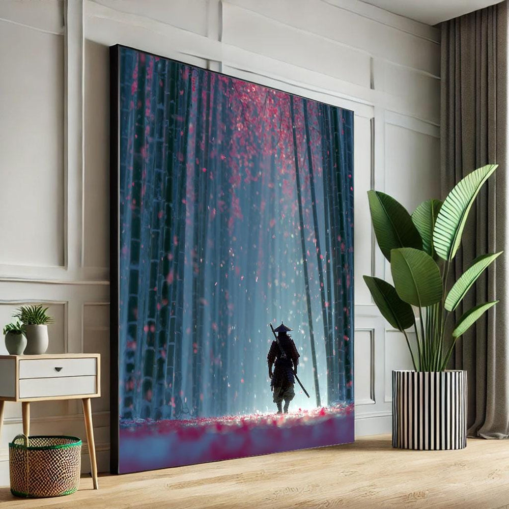 Samurai in Bamboo Forest Canvas Print, Mystical Warrior Art