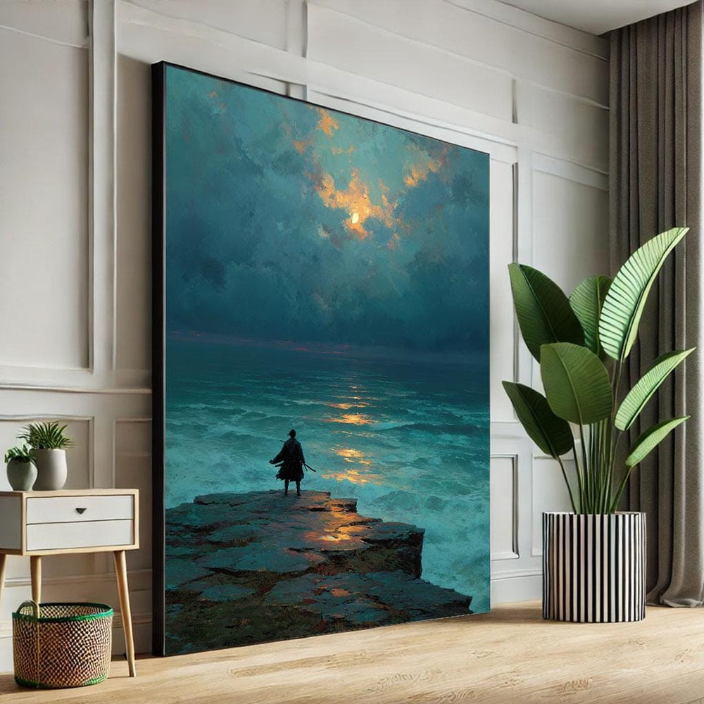 Melancholic Seascape at Dusk Canvas Wall Art Print  Dramatic Living Room Decor  Statement Piece