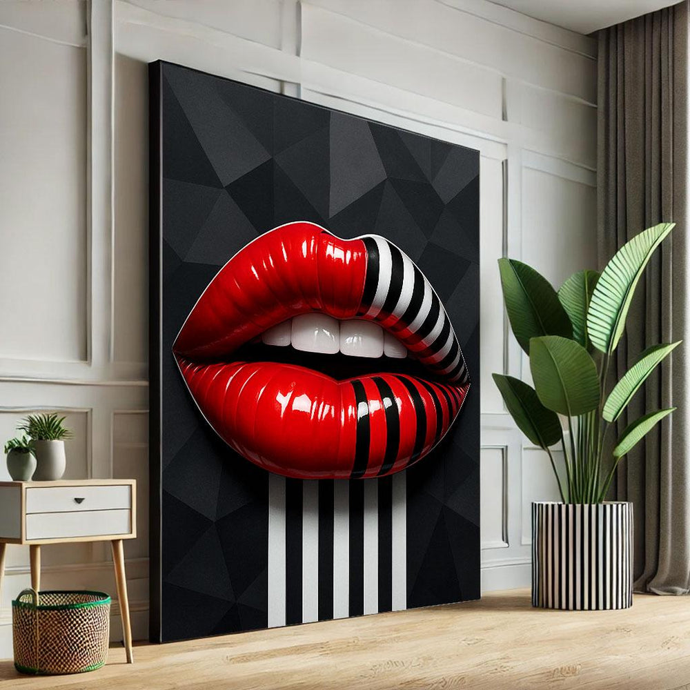 Bold Red Lips Pop Art Canvas Print, Modern Statement Piece
