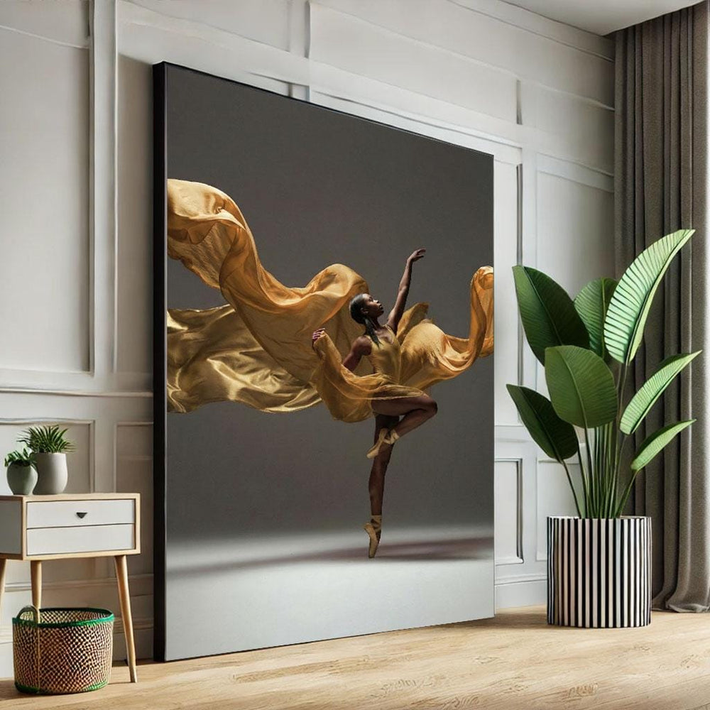 Golden Ballerina Canvas Print, Elegant Modern Wall Art