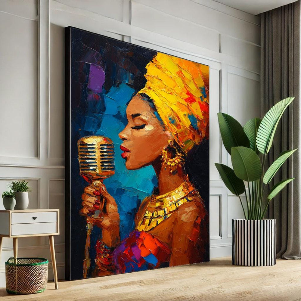Vibrant African Jazz Singer Canvas Wall Art Print  Colorful Living Room Decor  Luxury Gift