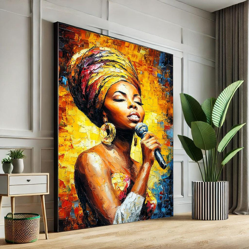 African Singer Canvas Art Print, Vibrant Living Room Statement Piece
