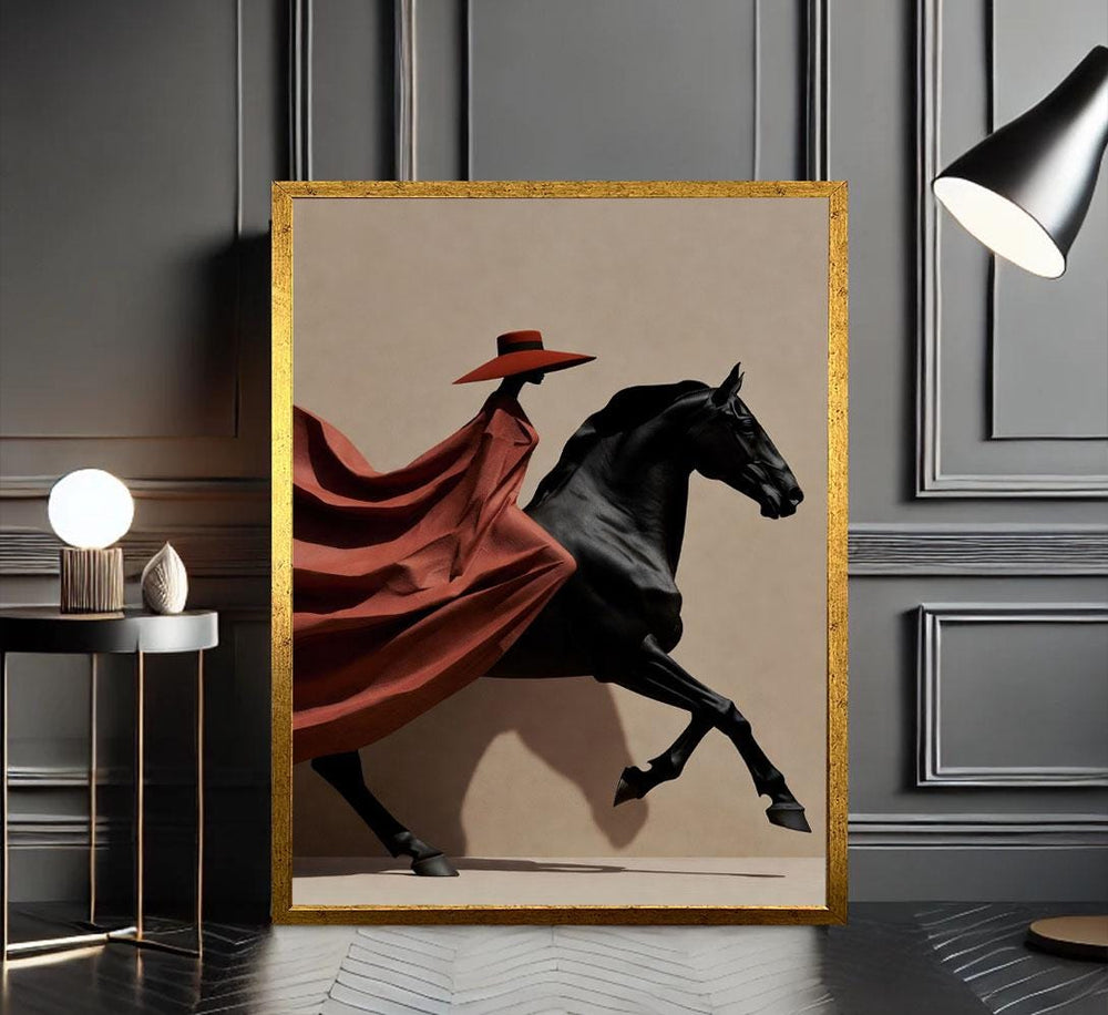 Dynamic Horse Rider Canvas Wall Art Print  Modern Living Room Decor  Statement Piece