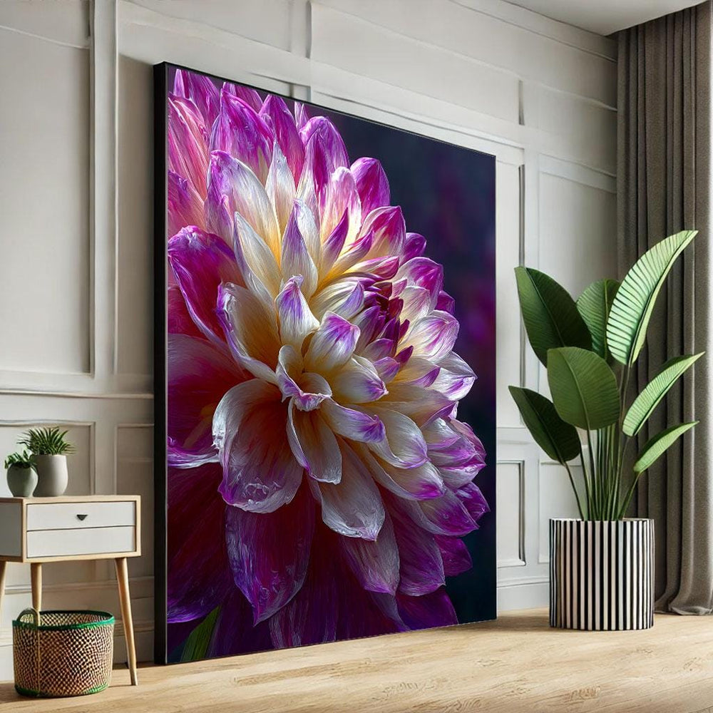 Pink Dahlia Canvas Print, Elegant Floral Wall Art