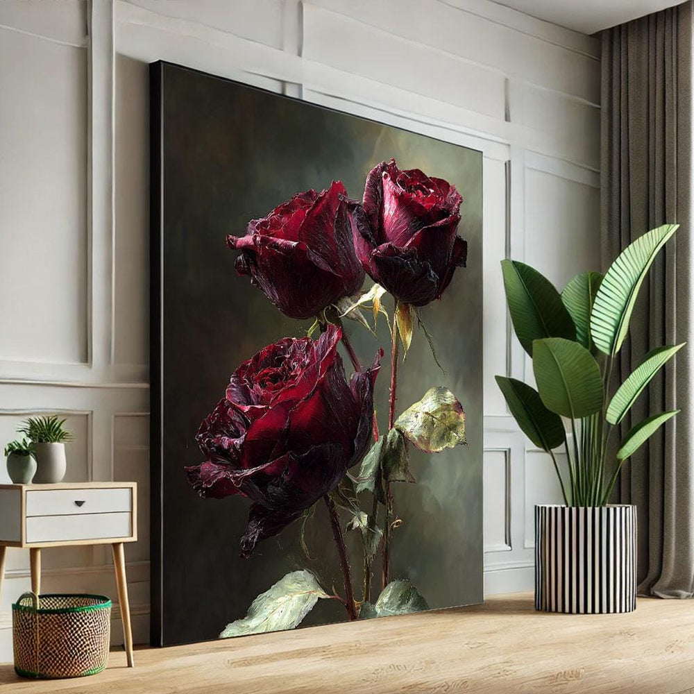 Elegant Deep Red Roses Canvas Wall Art Print  Modern Living Room Decor  Statement Piece