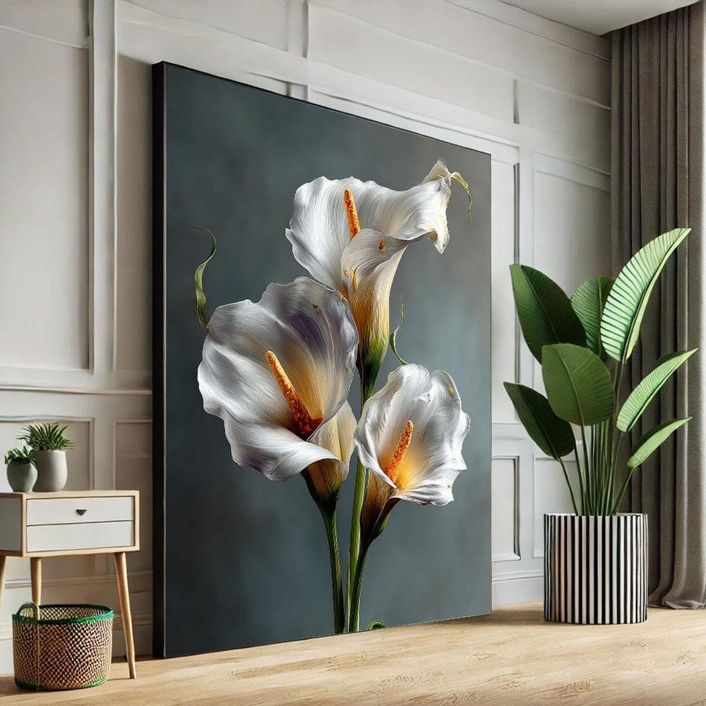 Elegant White Lily Canvas Wall Art Print  Modern Living Room Decor  Ready to Hang