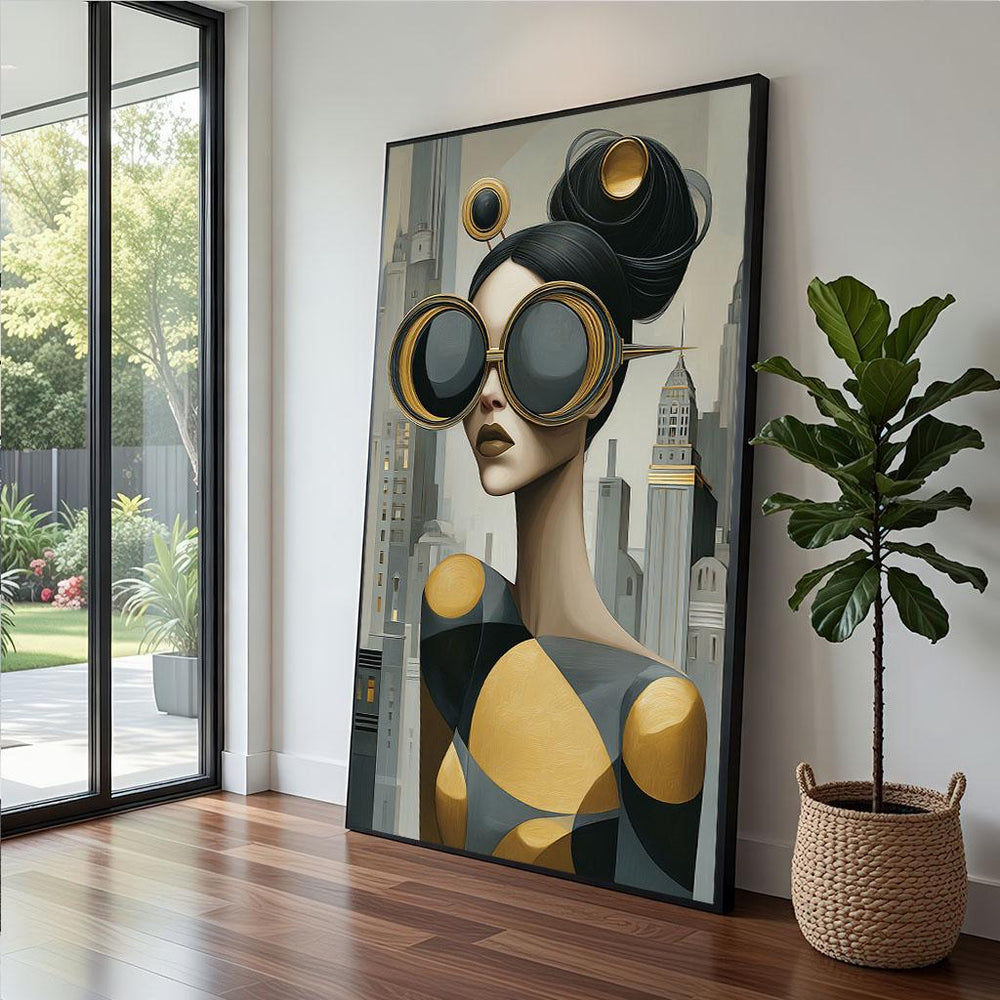 Geometric Portrait Canvas  Gold Black Modern Art