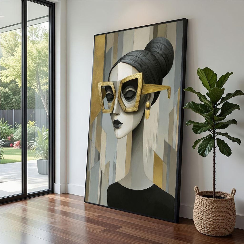 Modern Glamour Portrait Canvas  Gold Black Abstract Art