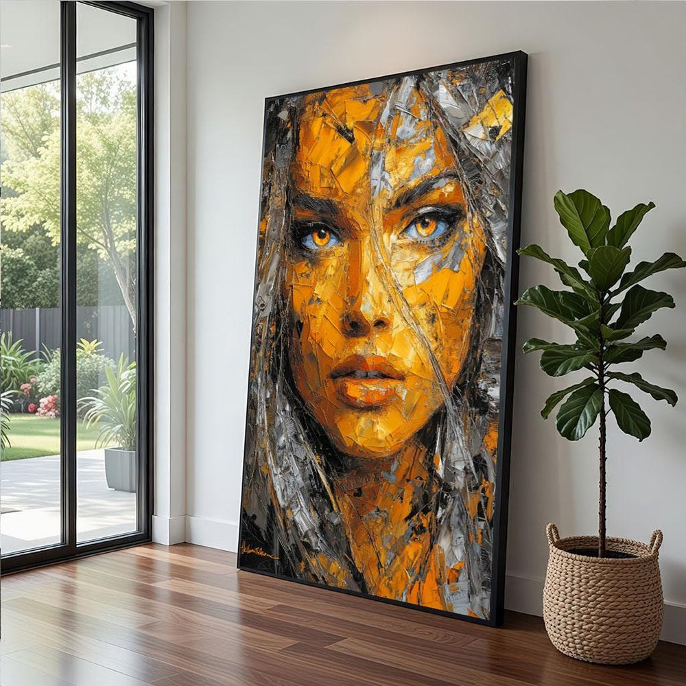 Abstract Portrait Canvas  Orange Gray Expressionist Art