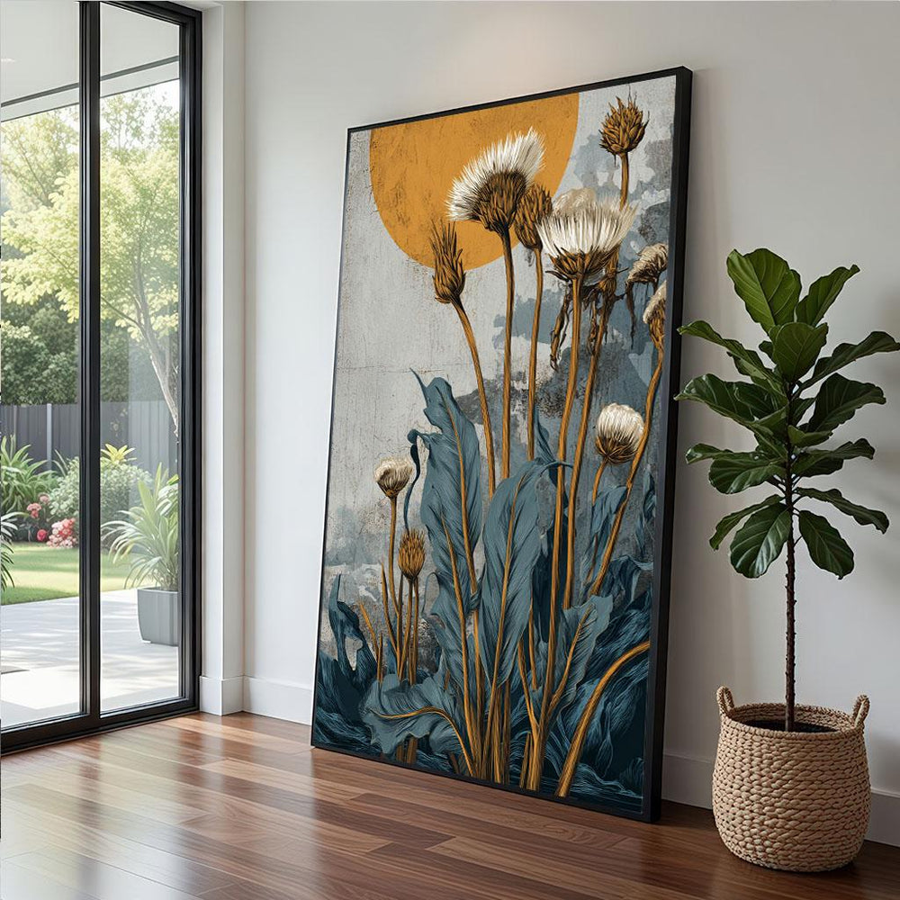 Transformative Teal Gold Botanical Canvas  Modern Floral Art