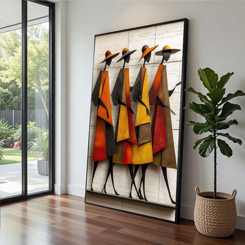 Abstract Figures Canvas  Bold Red Yellow Modern Art