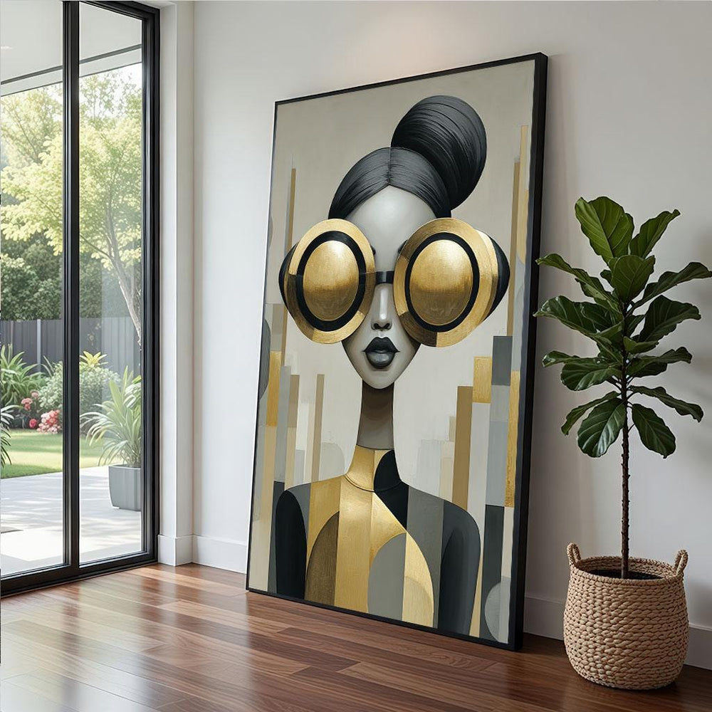 Abstract Woman Portrait Canvas  Gold Black Modern Art