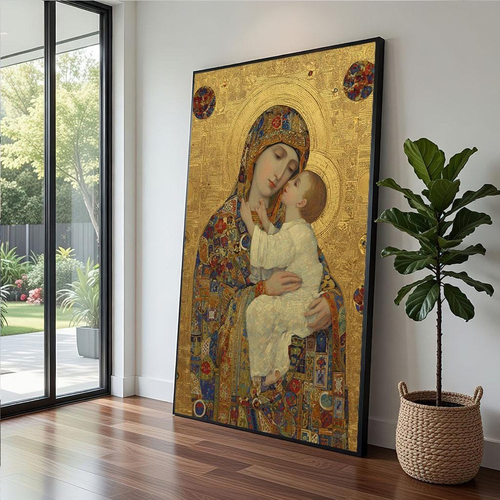 Golden Byzantine Madonna Canvas  Iconic Religious Art